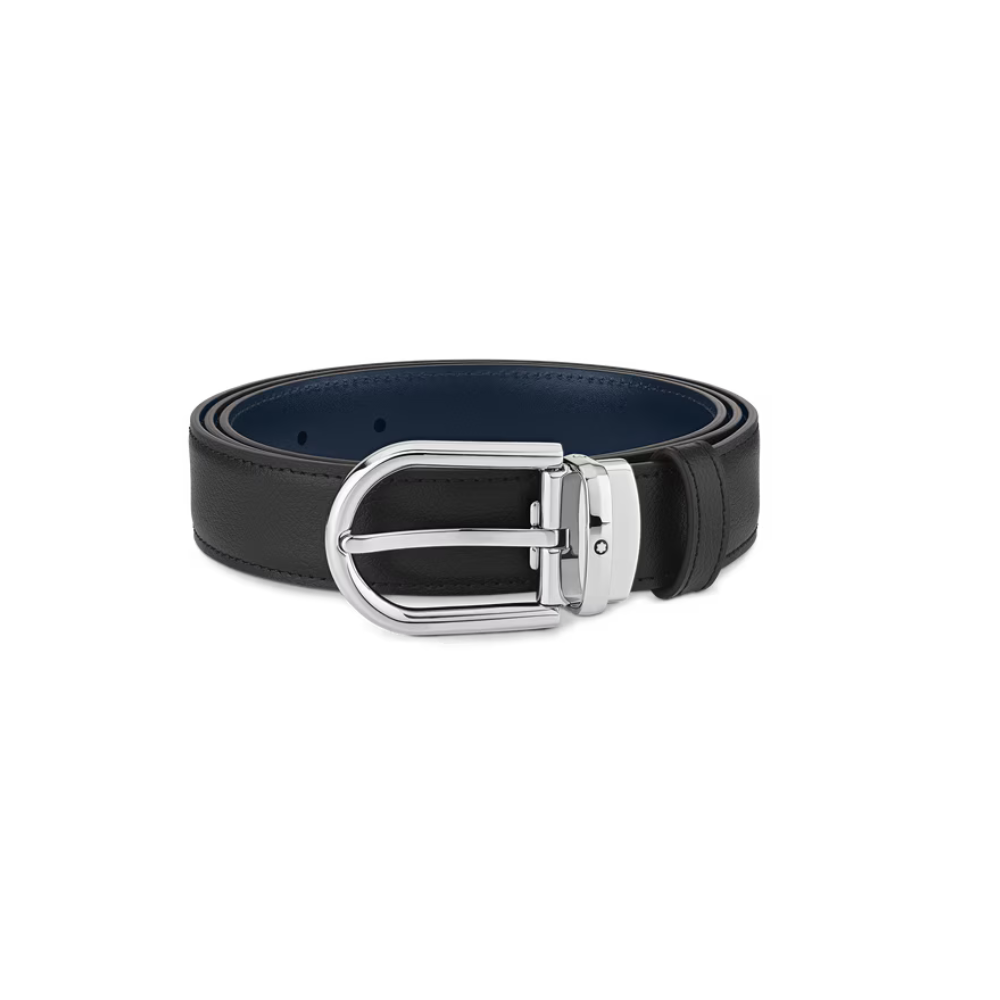Horseshoe Buckle Black/blue 30 Reversible Leather Belt